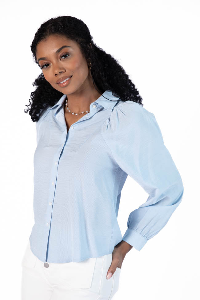 Basic Foundation Blue Button Down Blouse Cheap Shop