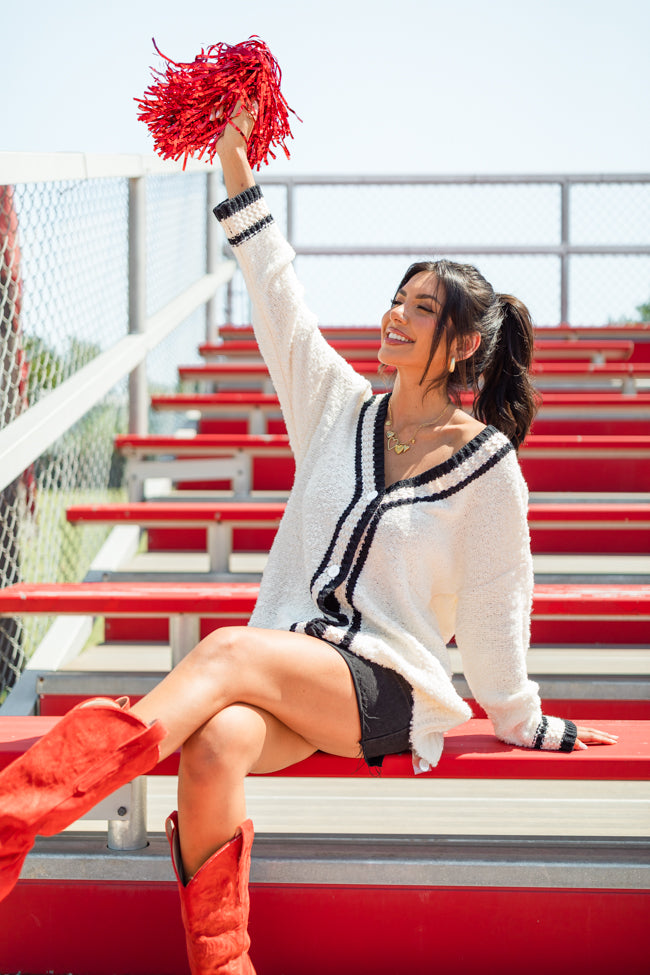 She's Cheer Captain Ivory and Black Textured Trim Cardigan FINAL SALE