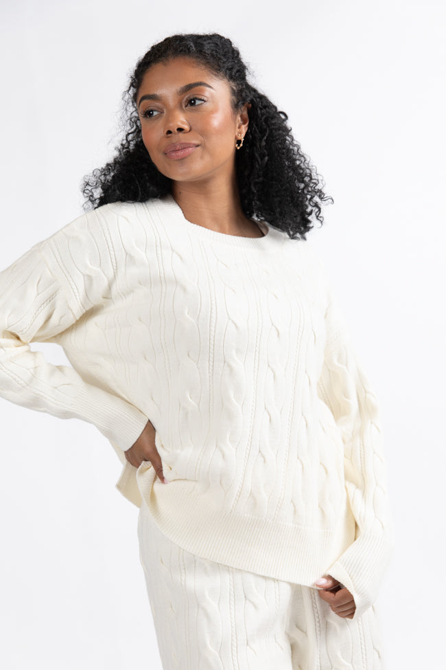 Forever Winter Ivory Cable Knit Sweater Lounge Top Macy Blackwell X Pink Lily FINAL SALE Top Quality Sale Online