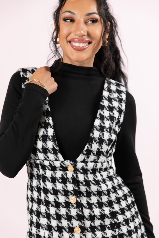 Makes Me Smile Black and White Houndstooth Jumper Cheap For Nice