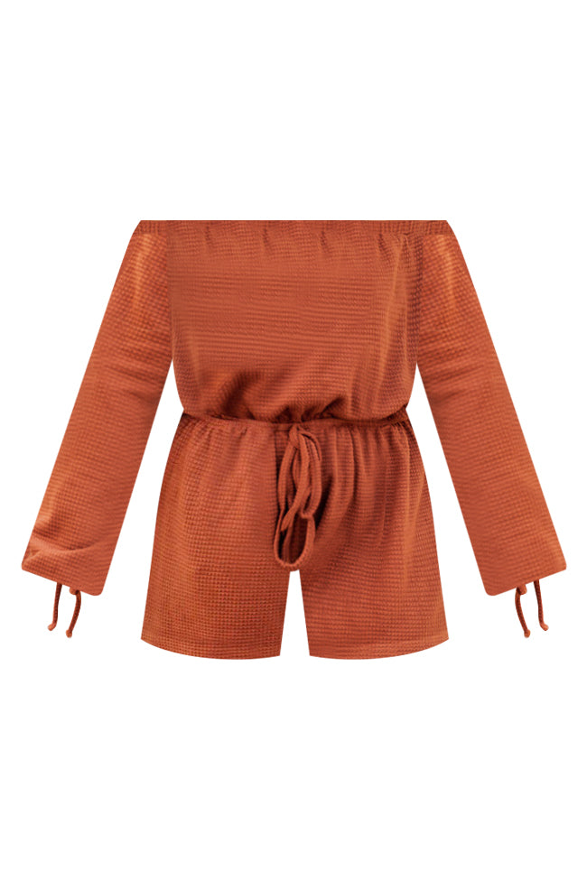 A Darling Day Rust Waffle Knit Off The Shoulder Romper FINAL SALE Free Shipping Very Cheap