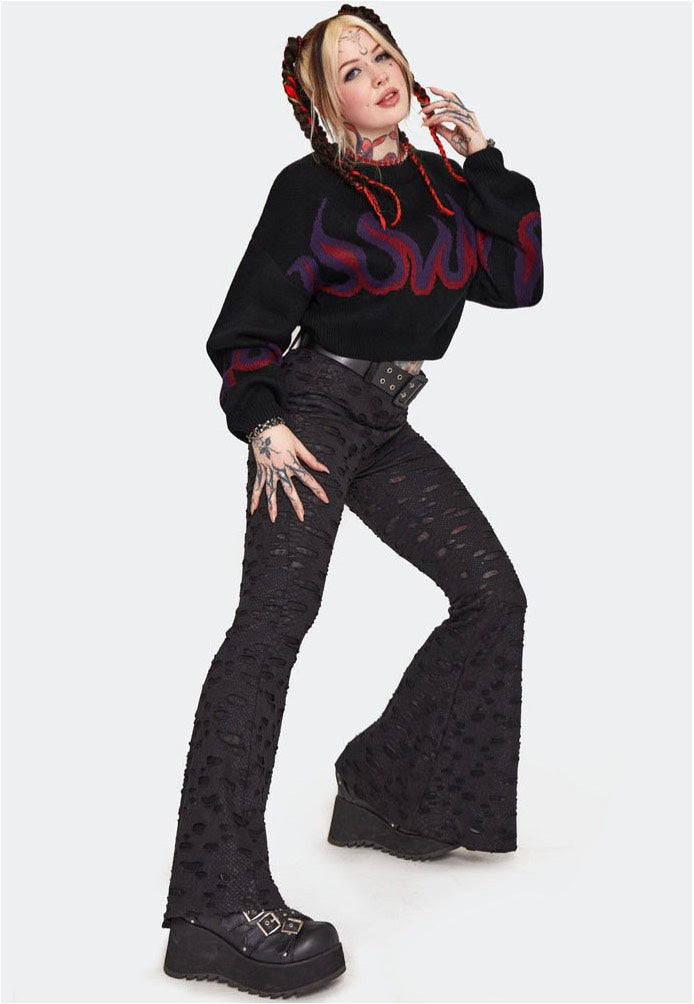 Jawbreaker - Dark Flame Chunky Cropped Black - Pullover Recommend Cheap Pice