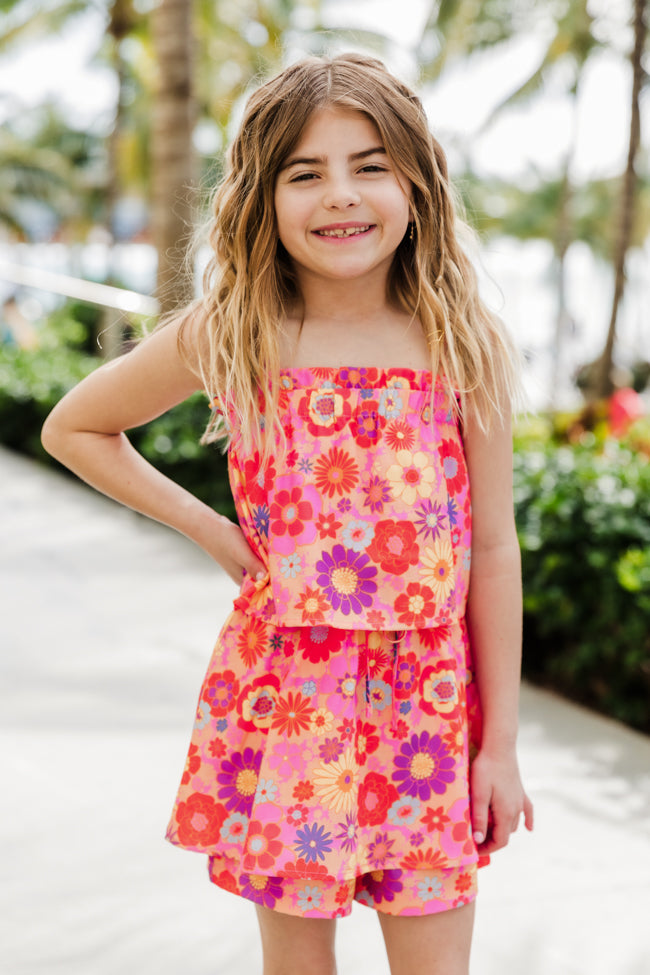 Kid's Tossing Petals Multi Retro Floral Romper