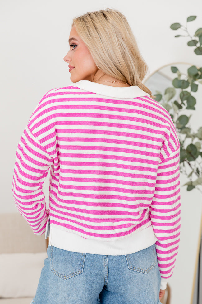 Line Up Pink Striped Collared Sweater Cheap Sale Lowest Pice