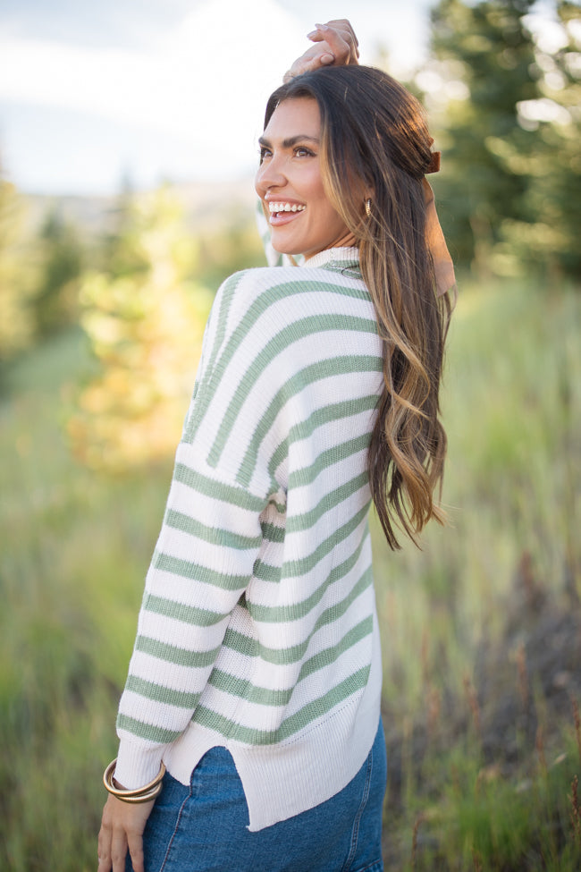 Keep On Shining Olive And Cream Striped Turtleneck Sweater Discount Sale Online