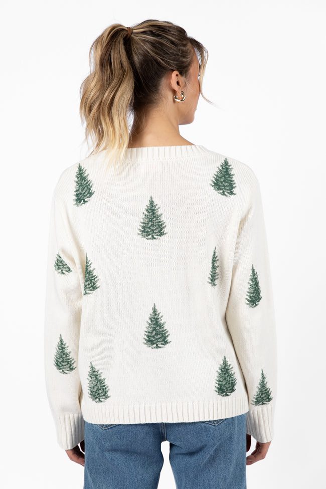 One Pine Gal Ivory And Green Christmas Tree Print Sweater FINAL SALE Limited Edition