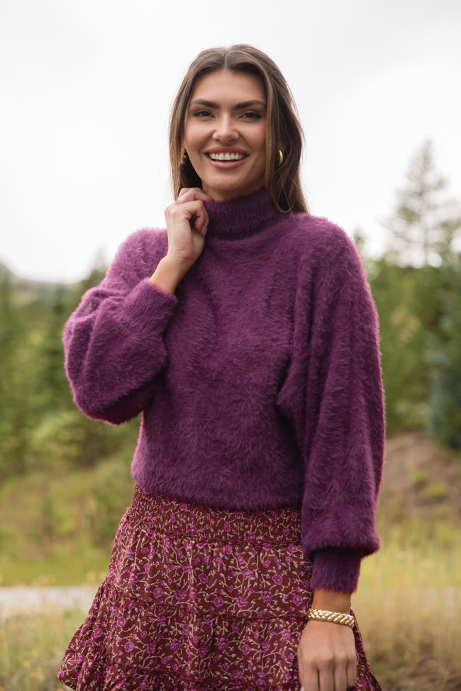 Beyond Me Plum Fuzzy Turtleneck Sweater SALE The Cheapest For Sale