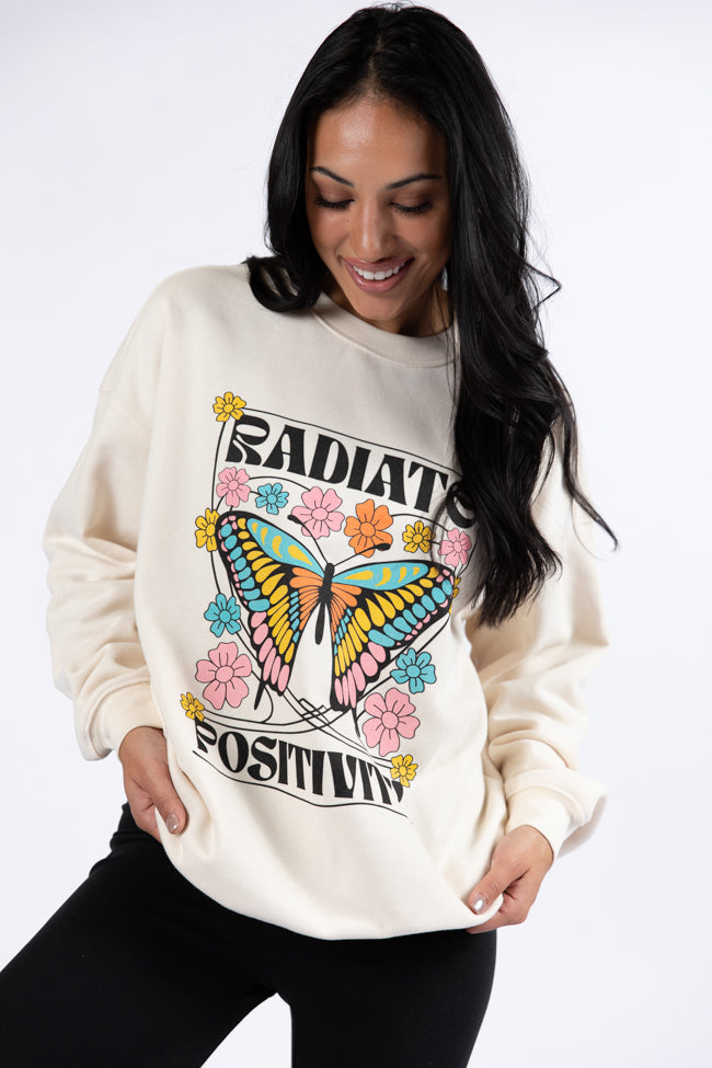 Radiate Positivity Cream Oversized Graphic Sweatshirt Cheap Sale 2025