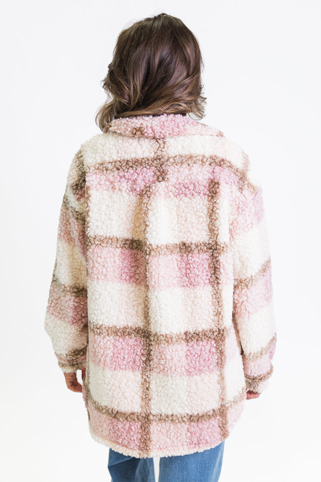 Beloved Memories Pink Plaid Sherpa Shacket Sale Enjoy