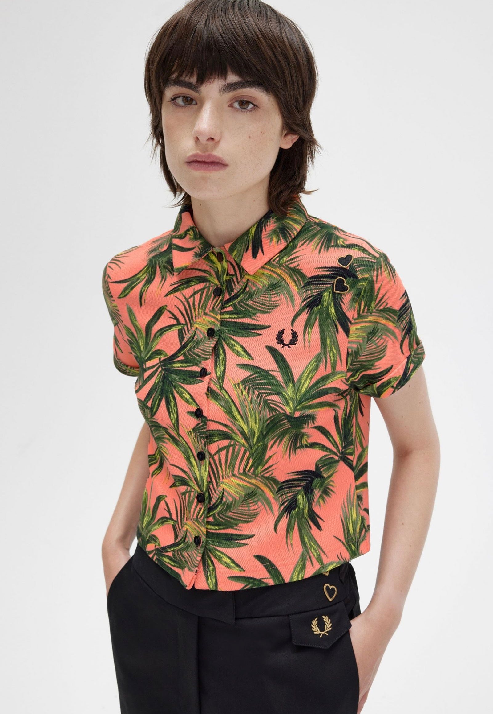 Fred Perry x Amy Winehouse - Palm Print Pique Coral Heat - Shirt Largest Supplier