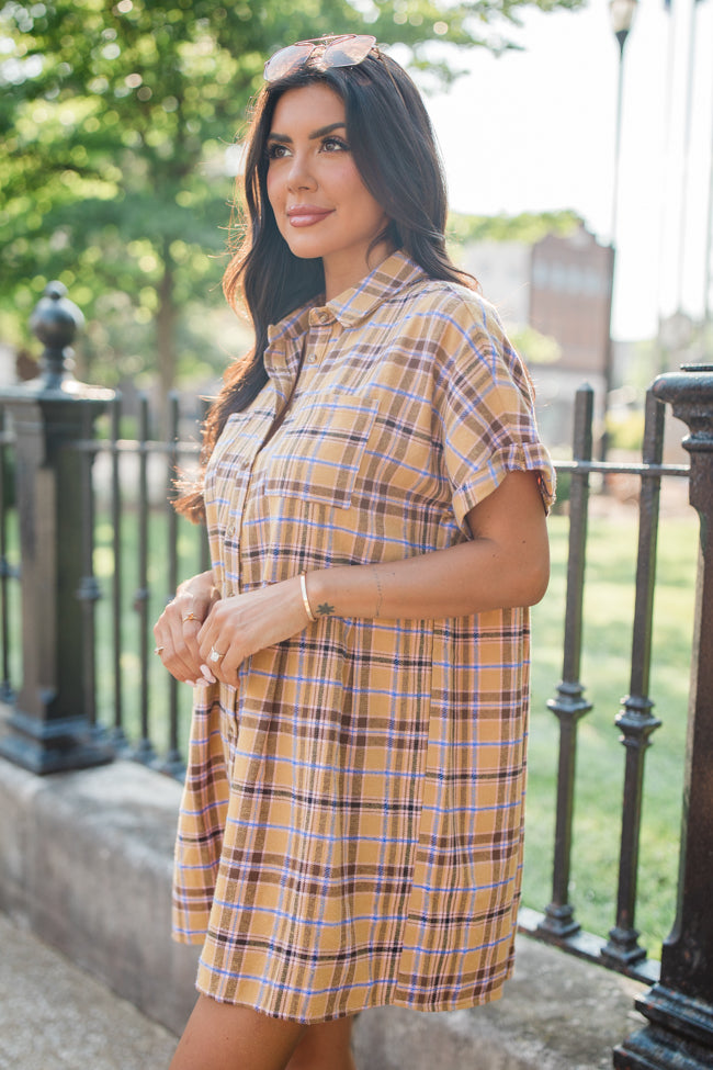 A Place All Our Own Mustard Plaid Shirt Dress FINAL SALE Quality Original