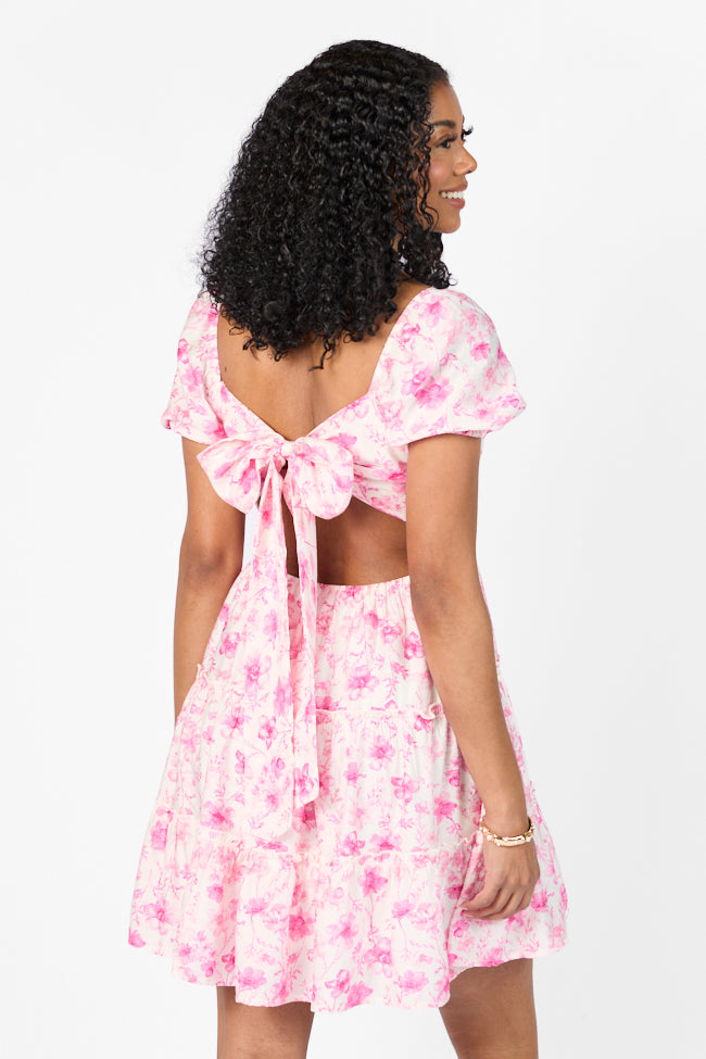 Calling Perfection Pink Floral Dress With Back Bow Detail Free Shipping Low Pice Fee Shipping