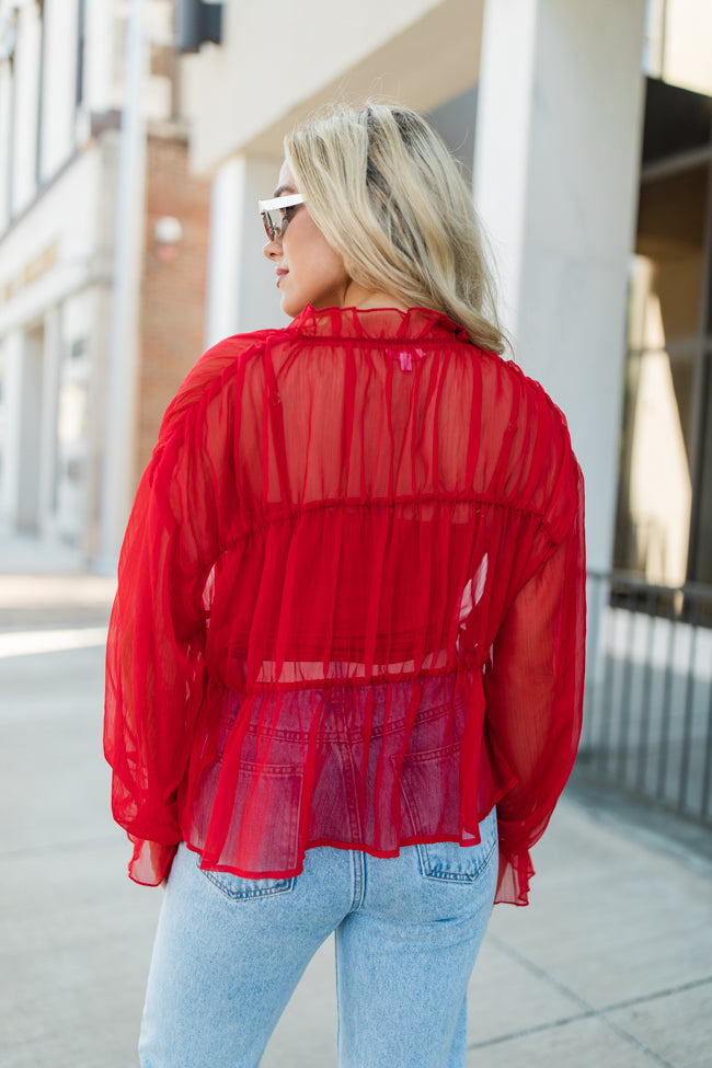 Breathe Deeper Red Sheer Ruched Blouse FINAL SALE With Credit Card Cheap Online