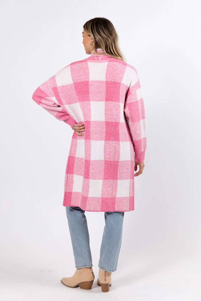 News To Me Pink Plaid Sweater Coat Largest Supplier For Sale