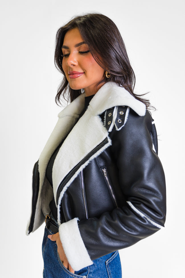 Night Rhythm Black Sherpa Trim Jacket FINAL SALE Clearance Store Cheap Online