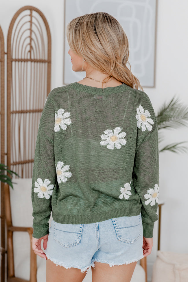 Oops-A-daisy Olive Daisy Print Sweater Sale Pre Order