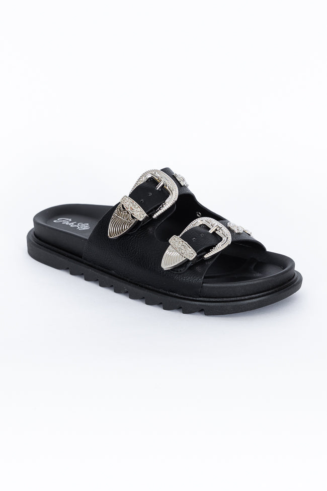 LeeAnn Black Double Buckle Western Sandals Low Pice Fee Shipping