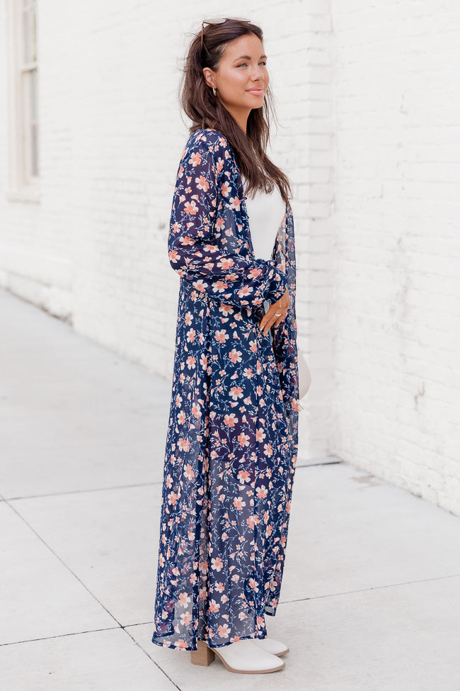 On My Own Time Navy Floral Kimono FINAL SALE Cheap From China