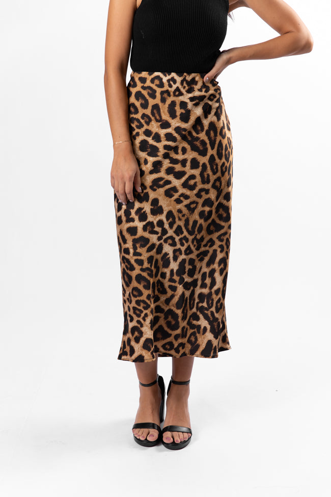 Into The Night Satin Leopard Midi Skirt SALE Sale Amazon