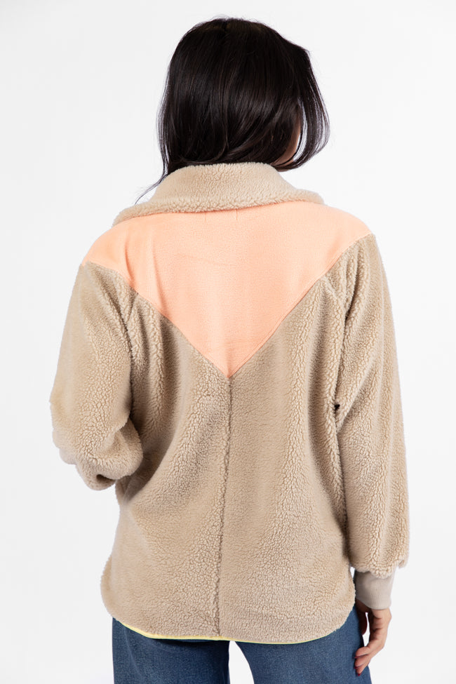 Good Feelings Beige Multi Colorblock Sherpa Pullover SALE Outlet Explore