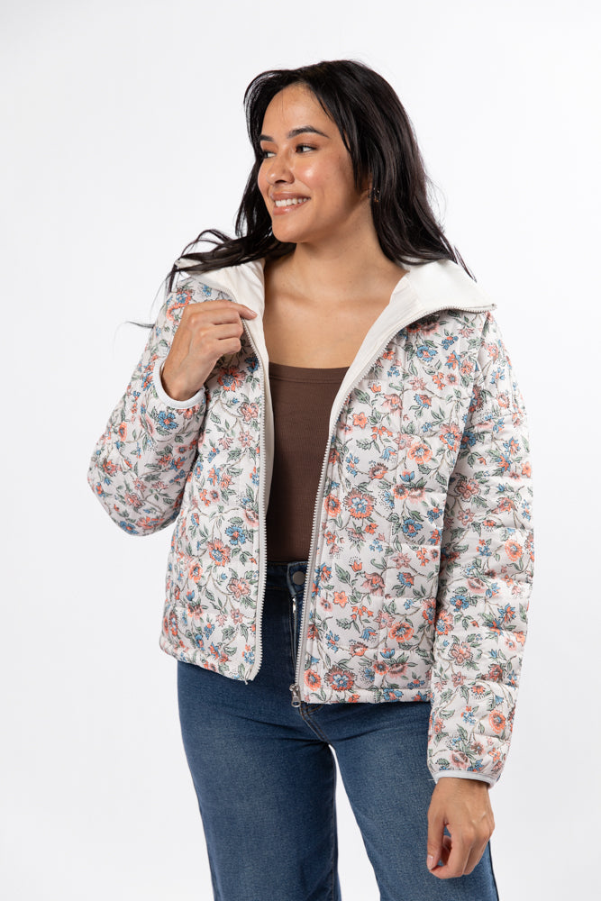 Vail Valley Pink Ivory Multi Floral Quilted Zip Up Jacket SALE Reliable For Sale