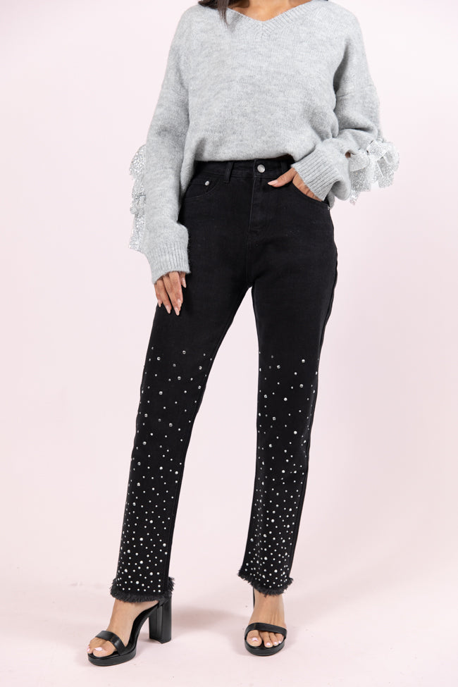 LaDonna Black Rhinestone Detail Jeans SALE Best