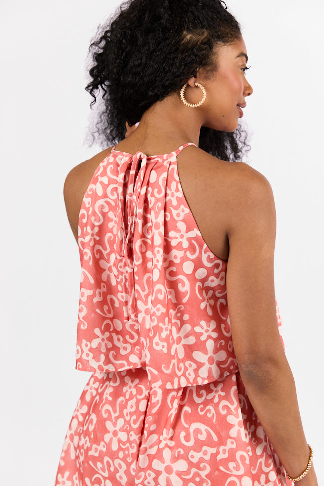 Spotlight Moment Coral Print Halter Neck Romper Tumblr Online