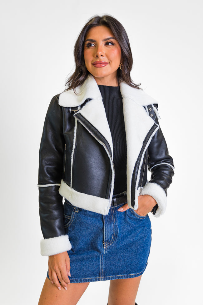 Night Rhythm Black Sherpa Trim Jacket FINAL SALE Clearance Store Cheap Online