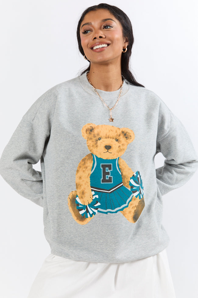 Vintage Green and Black Cheer Teddy Bear Light Grey Oversized Graphic Sweatshirt Latest Collections Online