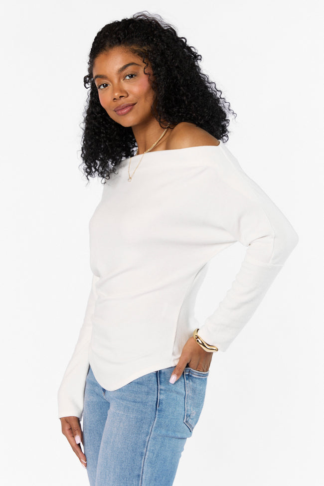 Giving It A Go Ivory Rib Off The Shoulder Top Buy Online Cheap