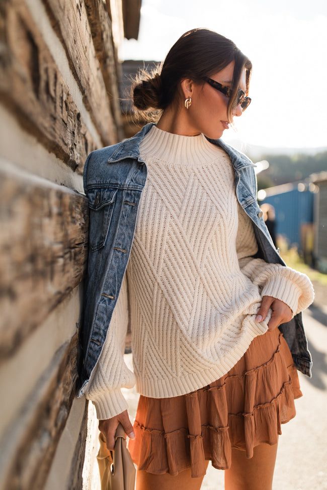 Sweet As You Ivory Diamond Textured Mock Neck Sweater Cheap Order