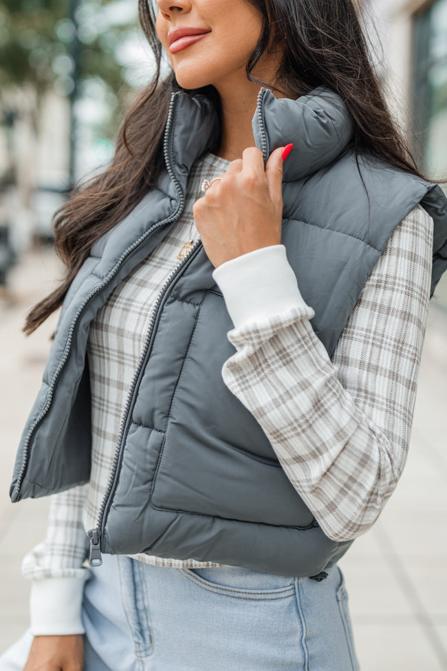 Sights To See Slate Cropped Puffer Vest Buy Cheap 2025 Unisex