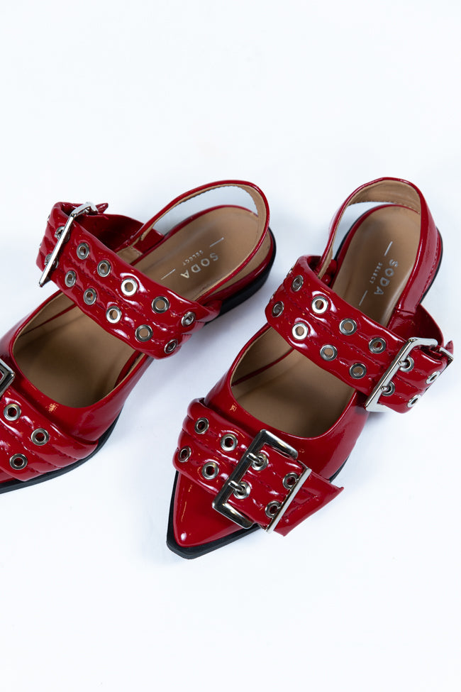 Addison Red Leather Buckle Slingback Flat Clearance Clearance