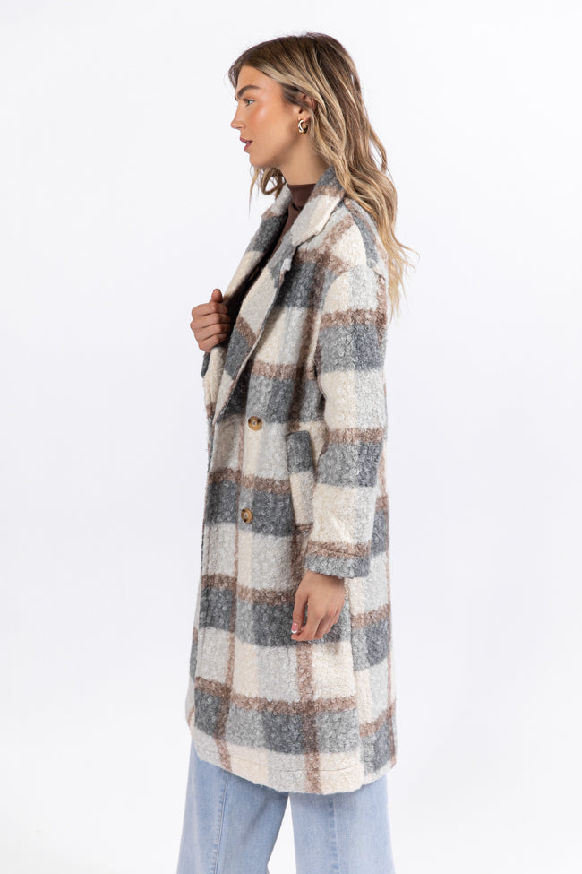 Wanting More Grey Sherpa Plaid Coat Footlocker For Sale