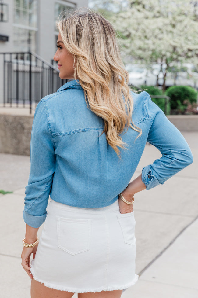 Simplify Life Medium Tie Front Chambray Blouse Ebay