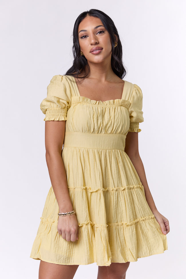 Easily Loved Yellow Babydoll Short Sleeve Mini Dress Free Shipping Cost