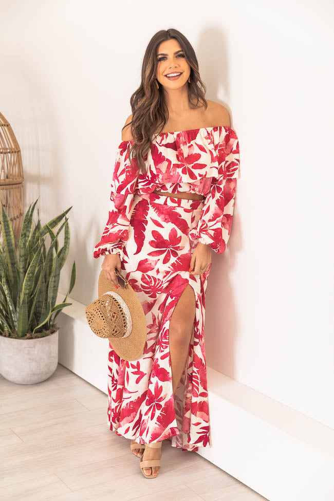 Passport To Paradise Pink/White Printed Maxi Skirt FINAL SALE Real Online