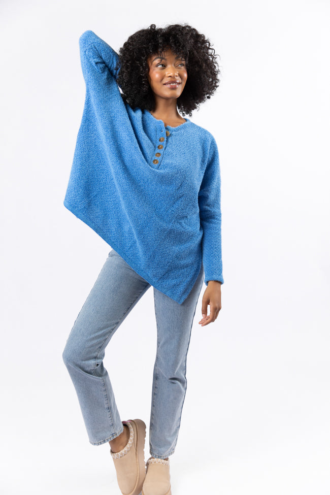 Thinking Of You Blue Fuzzy Henley Blouse SALE Cheap Pice Wholesale