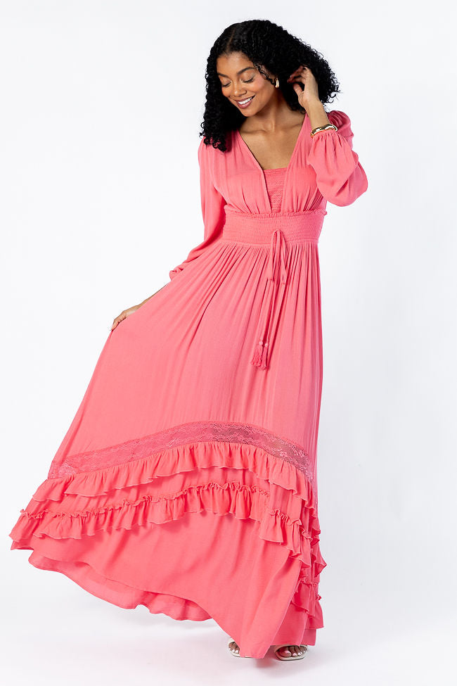 Lucky To Have You Coral Maxi Dress Marketable Cheap Pice