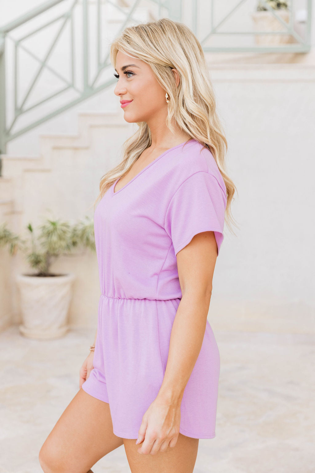 Perfectly Imperfect Dusty Purple V-Neck Romper FINAL SALE Shop Offer Online