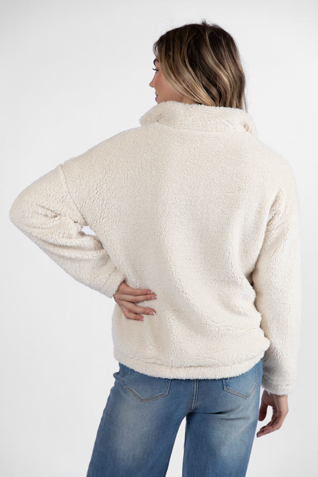 Stay Here Beige Contrast Trim Sherpa Pullover SALE Online