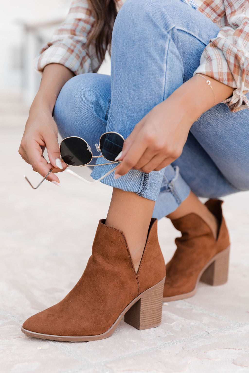 Heidi Chestnut Side Slit Booties FINAL SALE Fast Delivery Sale Online