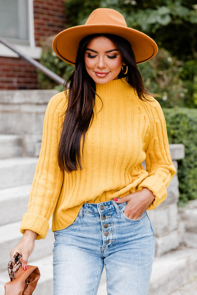 Letting You Go Mustard Chenille Turtleneck Sweater  FINAL SALE Cheap Pictures