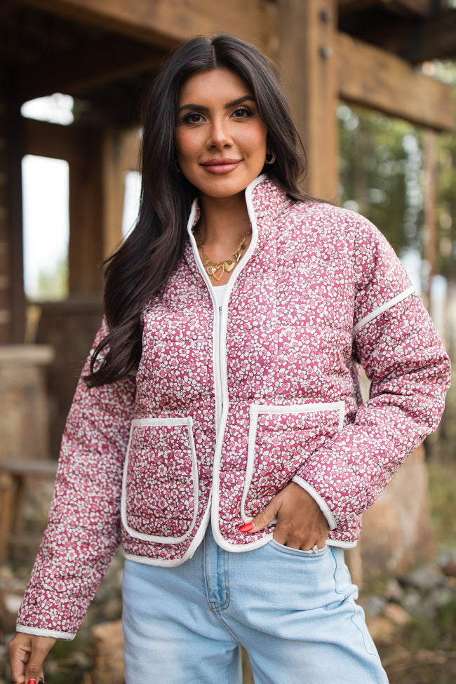 Set Me Free Berry Floral Quilted Jacket Stockist Online