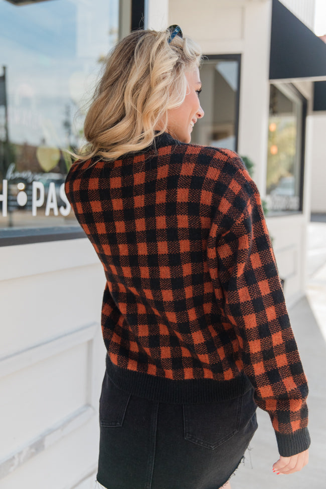 Plaid Pursuit Black and Camel Mock Neck Sweater FINAL SALE Enjoy Online