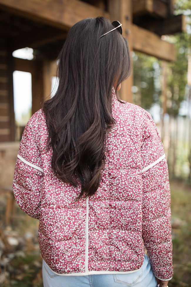 Set Me Free Berry Floral Quilted Jacket Stockist Online