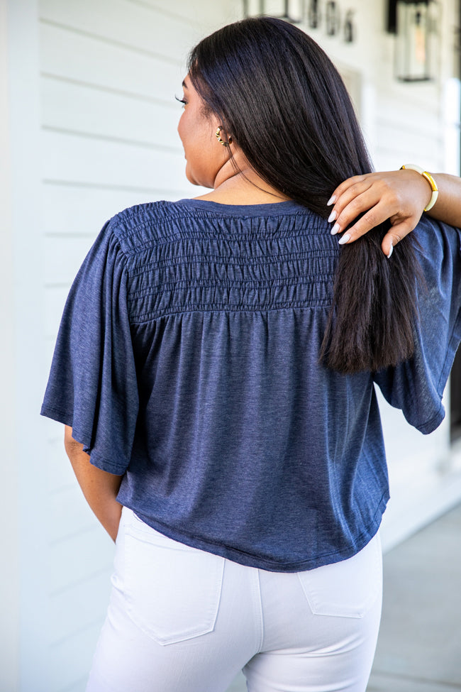 Another Day With You Navy Smocked Detail Tee FINAL SALE Sale Professional