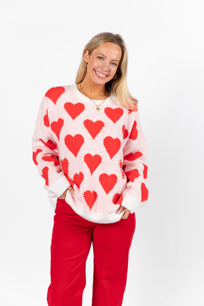 Falling For You Ivory and Red Oversized Pearl Embellished Heart Sweater FINAL SALE Free Shipping Fake