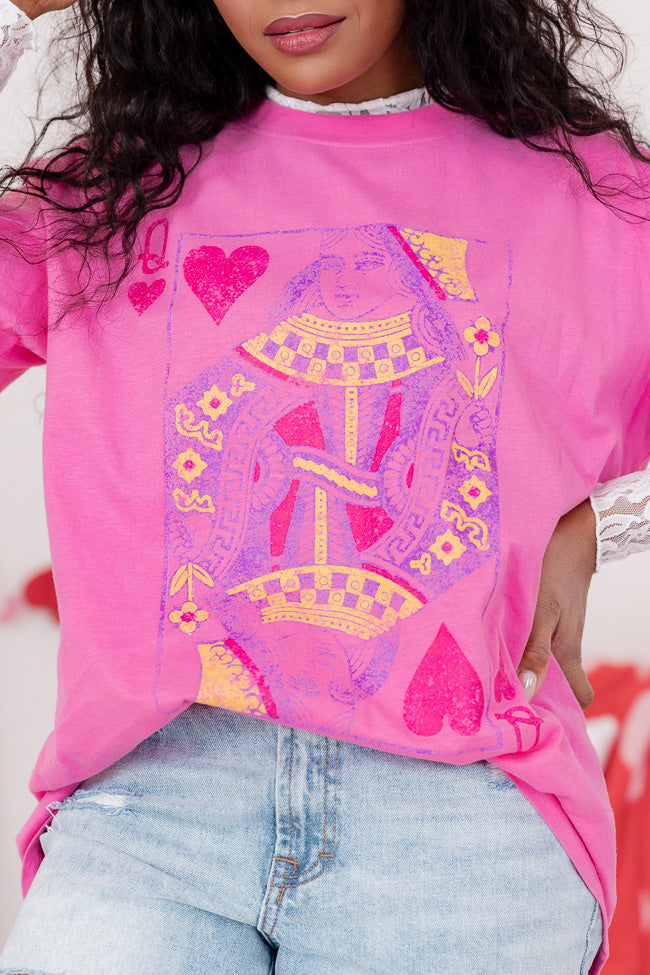 Queen of Hearts Hot Pink Oversized Graphic Tee Cheap Discounts