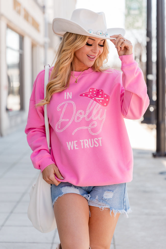 In Dolly We Trust Pink Oversized Graphic Sweatshirt Shop Offer Online